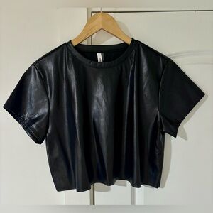 Black Faux Leather cropped Top